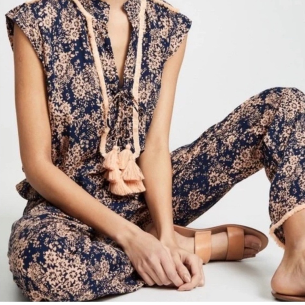 Poupette St. Barth Navy and Peach Jumpsuit - Picture 3 of 5